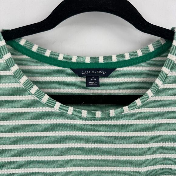 Lands' End Women’s Kelly Green Striped LS Top‎ W/ Chest Pocket Textured Size L - Picture 4 of 8